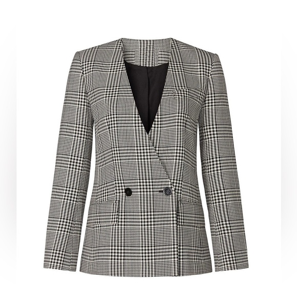 Club Monaco Black White Check Ginghams Double Breasted Collarless Blazer Jacket - Picture 4 of 13